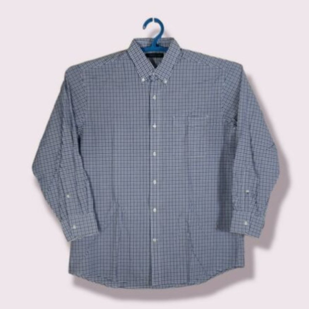 Tommy Hilfiger Mens Shirt XL Regular Fit Long Sleeve Plaid Blue Check Cotton